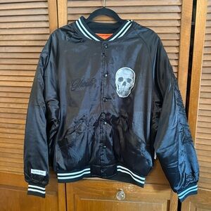 The Laundry Room Ghouls Satin Skull Bomber Jacket